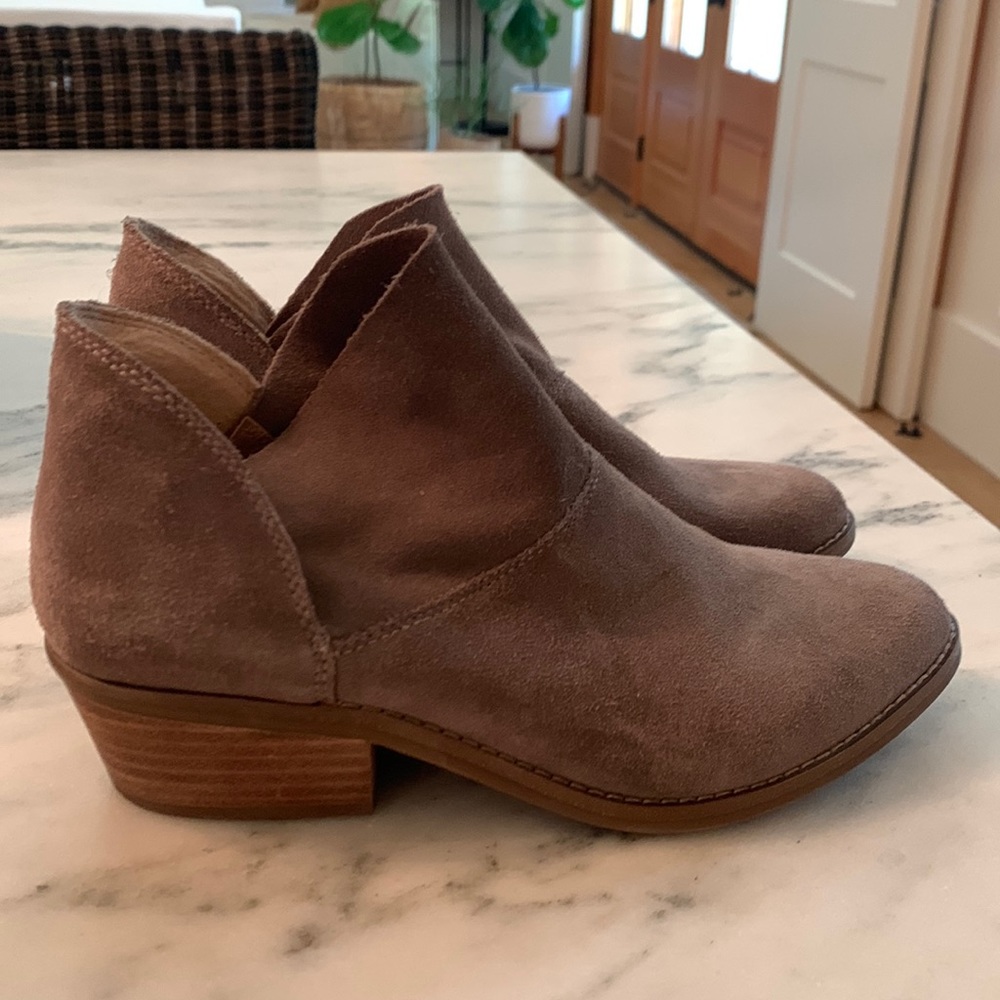 Lucky Brand, suede heeled booties, size 7.5